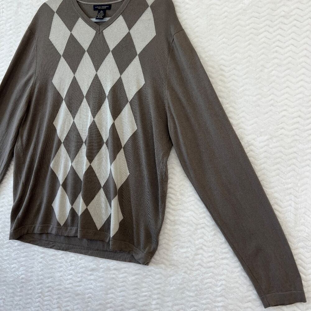 Banana Republic Cashmere Silk Argyle V Neck Pullover Brown Sweater Mens XL - Picture 6 of 14